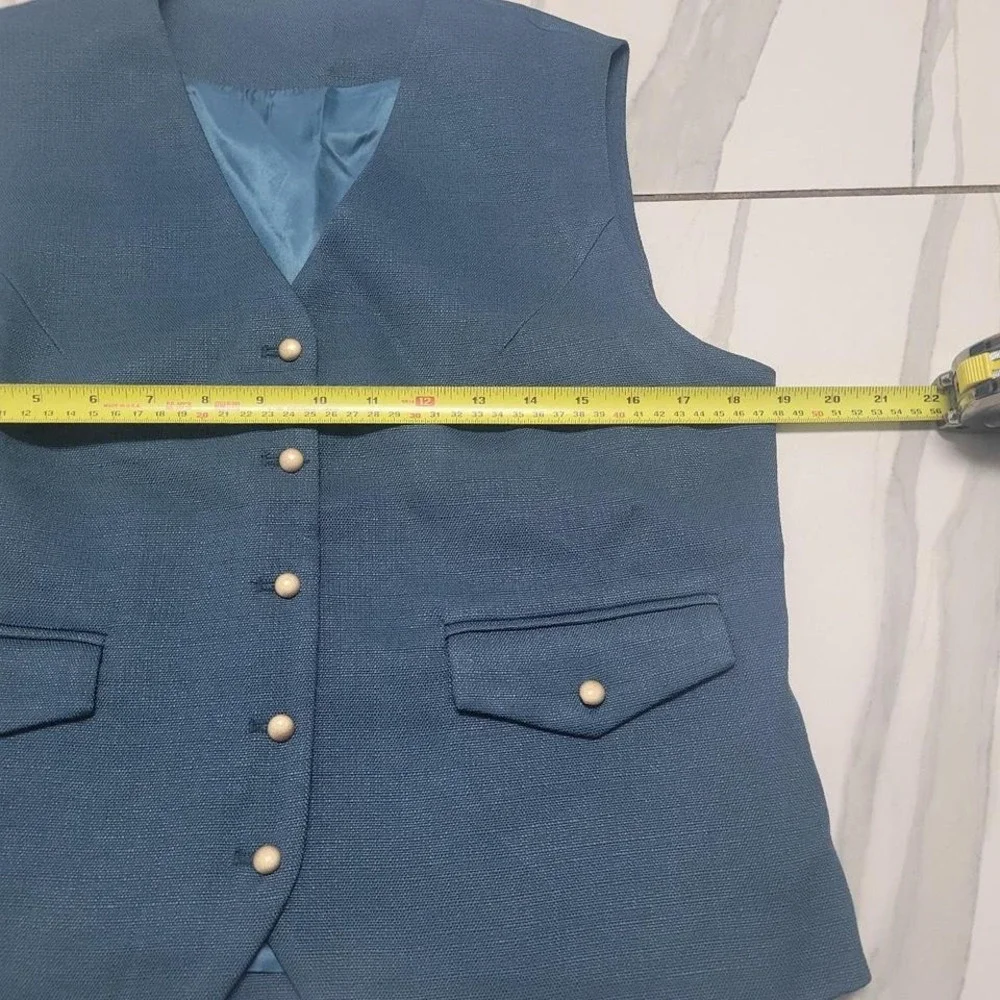Teal blue lined vest with gold buttons L - Picture 5 of 5